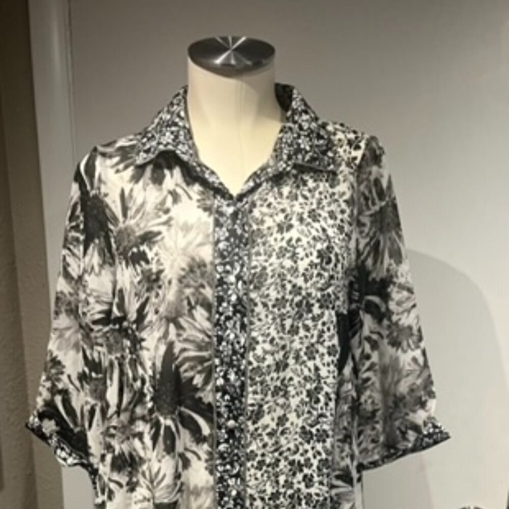 dressy blouse sheer lightweight button closure